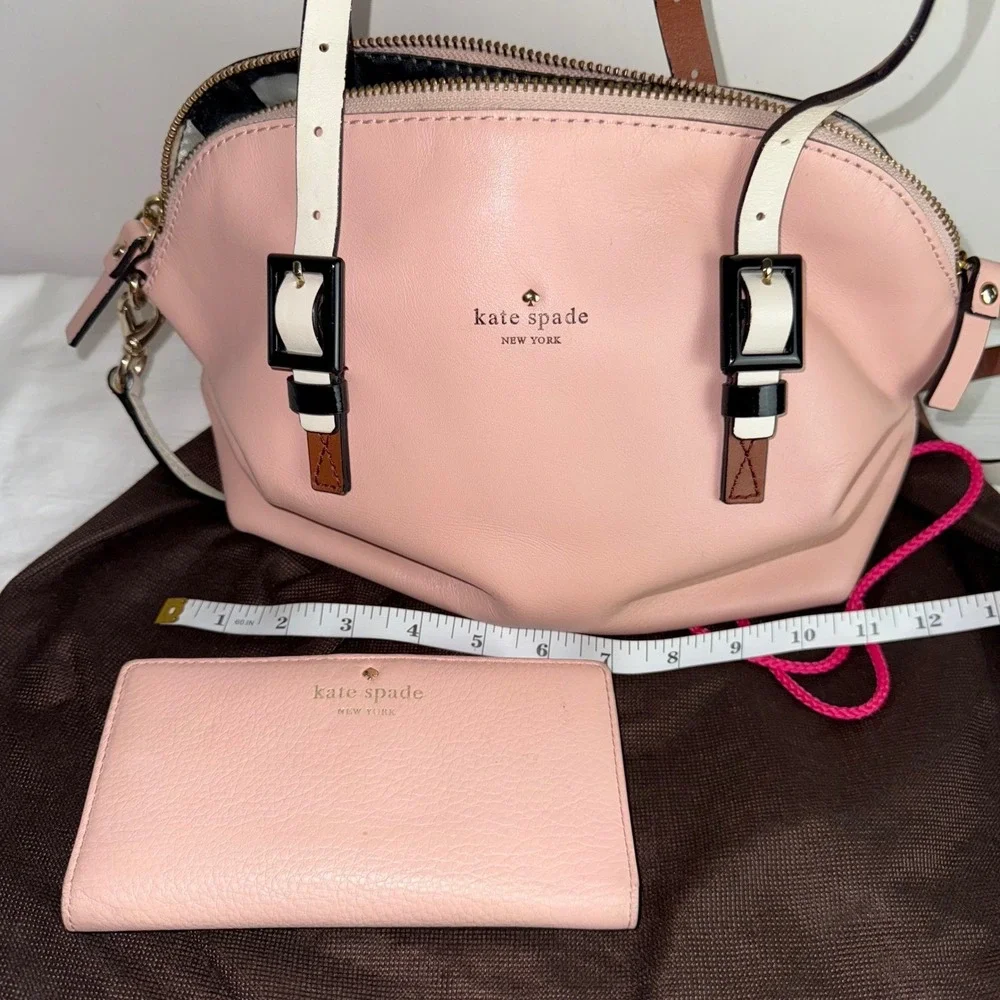 Kate Spade New York Pink Leather Dome Satchel Shoulder Bag & Wallet Set Dust Bag
